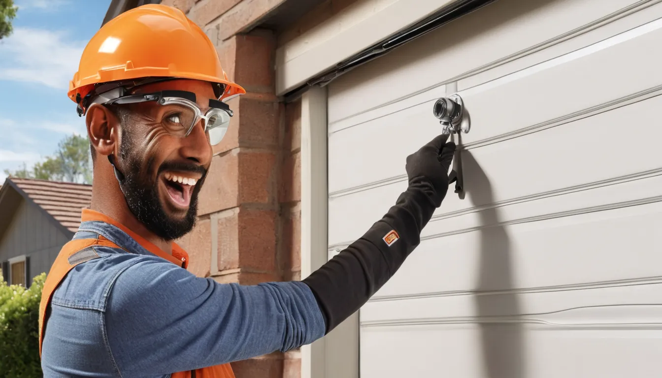 A local provider carefully inspecting a garage door spring above a home garage in Stonecrest